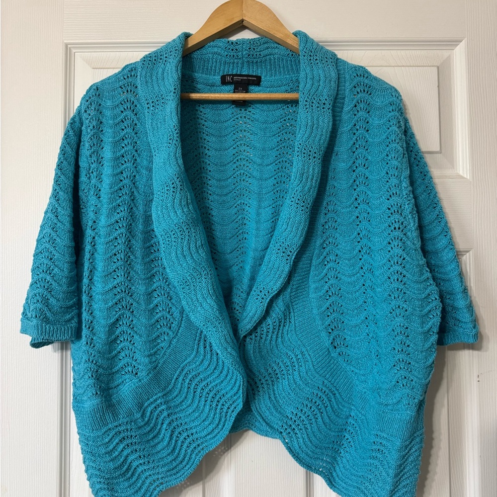INC Women's Blue Open-Front Sweater